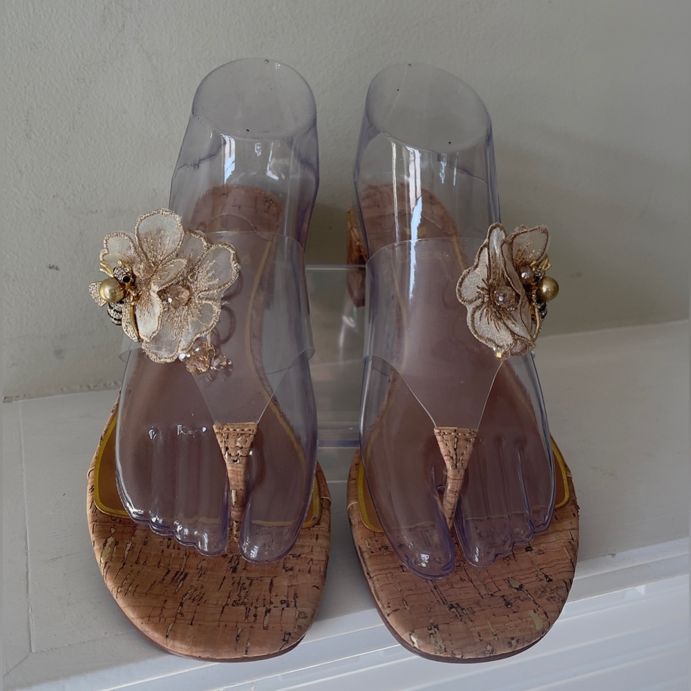 J.Renee Beeutiful Gold and Tan Floral Women’s Block Heels Sandals Size 8.5 NWOT - Picture 6 of 12